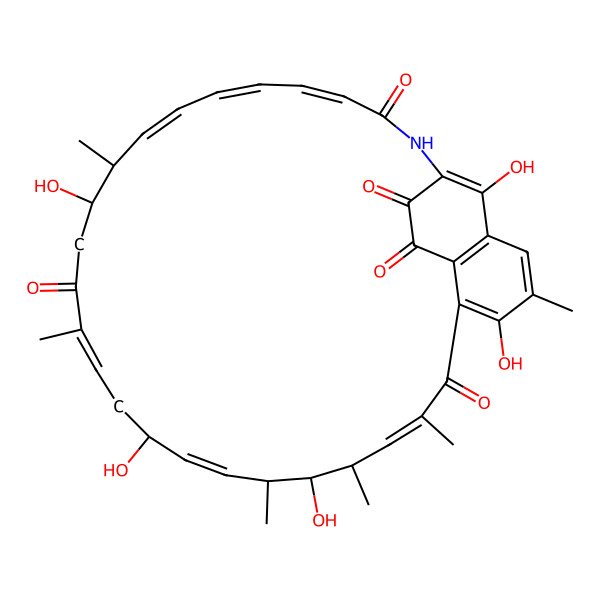2D Structure of (7E,9S,10S,11S,12Z,14S,16Z,20S,21S,22Z,24Z,26E)-4,10,14,20,34-pentahydroxy-3,7,9,11,17,21-hexamethyl-29-azatricyclo[28.3.1.05,33]tetratriaconta-1(33),2,4,7,12,16,22,24,26,30(34)-decaene-6,18,28,31,32-pentone
