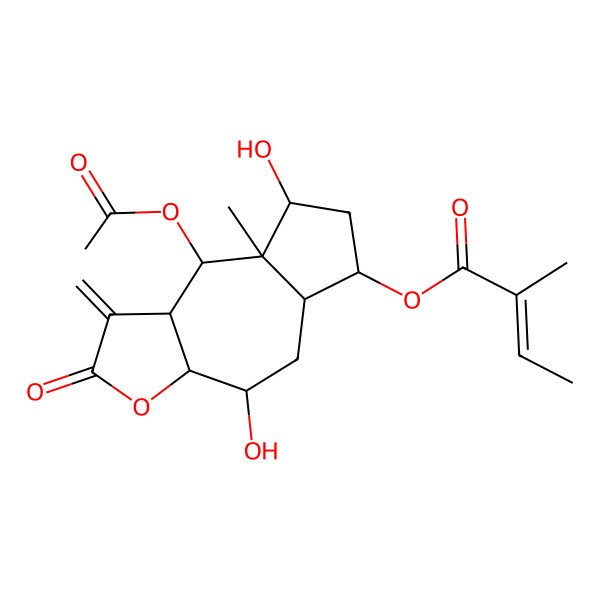 2D Structure of (9-acetyloxy-4,8-dihydroxy-8a-methyl-1-methylidene-2-oxo-4,5,5a,6,7,8,9,9a-octahydro-3aH-azuleno[6,5-b]furan-6-yl) 2-methylbut-2-enoate