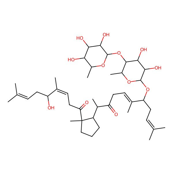 2D Structure of 7-[3,4-Dihydroxy-6-methyl-5-(3,4,5-trihydroxy-6-methyloxan-2-yl)oxyoxan-2-yl]oxy-2-[2-(5-hydroxy-4,8-dimethylnona-3,7-dienoyl)-2-methylcyclopentyl]-6,10-dimethylundeca-5,9-dien-3-one