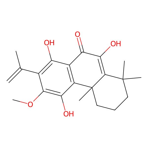2D Structure of (4aR)-5,8,10-trihydroxy-6-methoxy-1,1,4a-trimethyl-7-prop-1-en-2-yl-3,4-dihydro-2H-phenanthren-9-one 2D Structure of (4aR)-5,8,10-trihydroxy-6-methoxy-1,1,4a-trimethyl-7-prop-1-en-2-yl-3,4-dihydro-2H-phenanthren-9-one