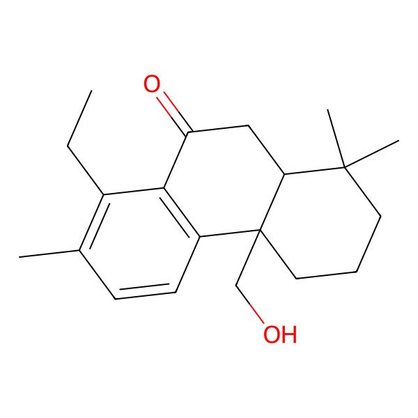 2D Structure of (4aR,10aR)-8-ethyl-4a-(hydroxymethyl)-1,1,7-trimethyl-3,4,10,10a-tetrahydro-2H-phenanthren-9-one 2D Structure of (4aR,10aR)-8-ethyl-4a-(hydroxymethyl)-1,1,7-trimethyl-3,4,10,10a-tetrahydro-2H-phenanthren-9-one