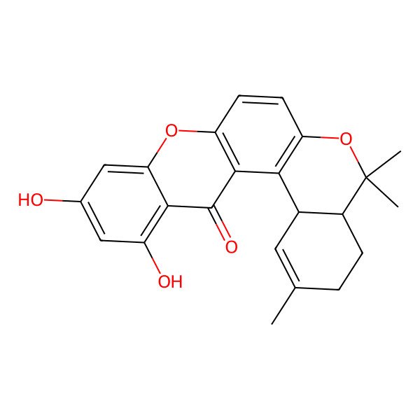 2D Structure of (4aR,14cS)-11,13-dihydroxy-2,5,5-trimethyl-3,4,4a,14c-tetrahydroisochromeno[4,3-a]xanthen-14-one