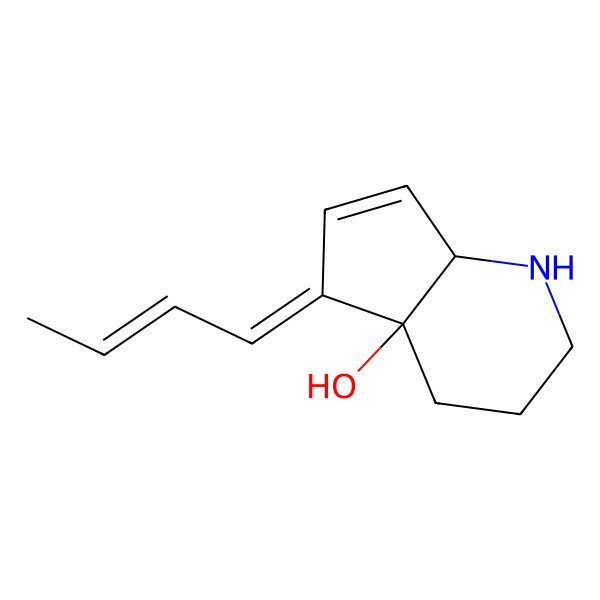 2D Structure of (4aR,5E,7aR)-5-[(E)-but-2-enylidene]-2,3,4,7a-tetrahydro-1H-cyclopenta[b]pyridin-4a-ol