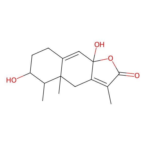 2D Structure of (4aR,5R,6R,9aR)-6,9a-dihydroxy-3,4a,5-trimethyl-5,6,7,8-tetrahydro-4H-benzo[f][1]benzofuran-2-one