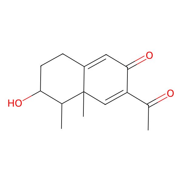 2D Structure of (4aR,5R,6S)-3-acetyl-6-hydroxy-4a,5-dimethyl-5,6,7,8-tetrahydronaphthalen-2-one 2D Structure of (4aR,5R,6S)-3-acetyl-6-hydroxy-4a,5-dimethyl-5,6,7,8-tetrahydronaphthalen-2-one