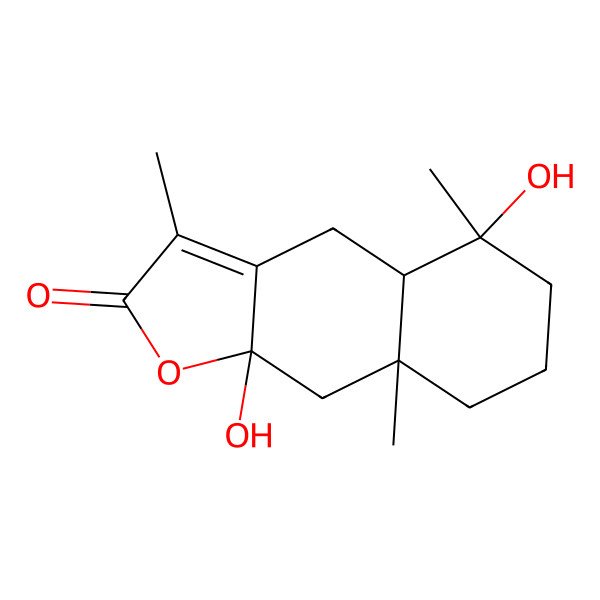 2D Structure of (4aR,5S,8aR,9aS)-5,9a-dihydroxy-3,5,8a-trimethyl-4,4a,6,7,8,9-hexahydrobenzo[f][1]benzofuran-2-one