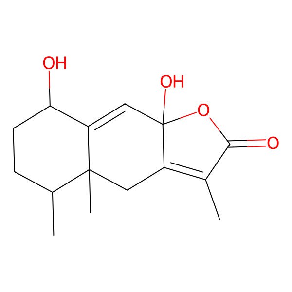 2D Structure of 1beta,8alpha-Dihydroxyeremophila-7(11),9-dien-12,8-olide
