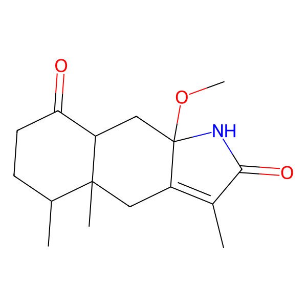 2D Structure of (4aR,5S,9aS)-9a-methoxy-3,4a,5-trimethyl-4,5,6,7,8a,9-hexahydro-1H-benzo[f]indole-2,8-dione