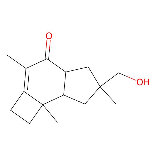 2D Structure of (4aR,6S,7aS,7bS)-6-(hydroxymethyl)-3,6,7b-trimethyl-1,2,4a,5,7,7a-hexahydrocyclobuta[e]inden-4-one