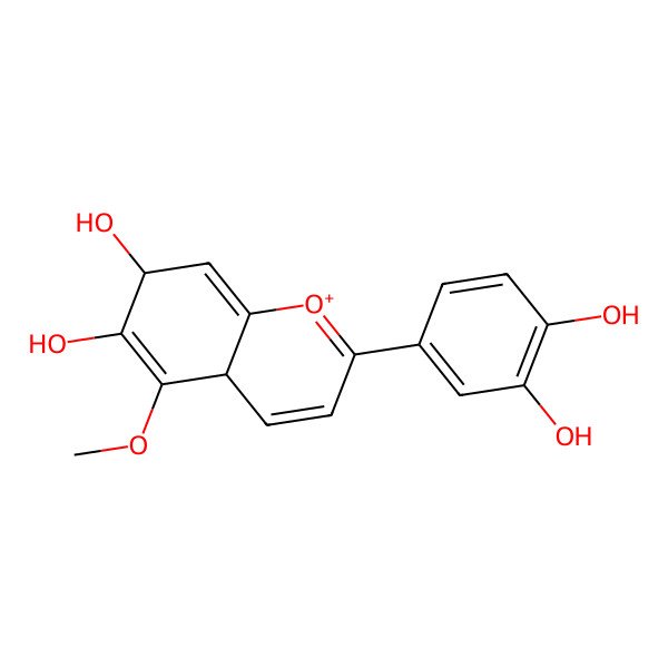 2D Structure of (4aR,7S)-2-(3,4-dihydroxyphenyl)-5-methoxy-4a,7-dihydrochromen-1-ium-6,7-diol