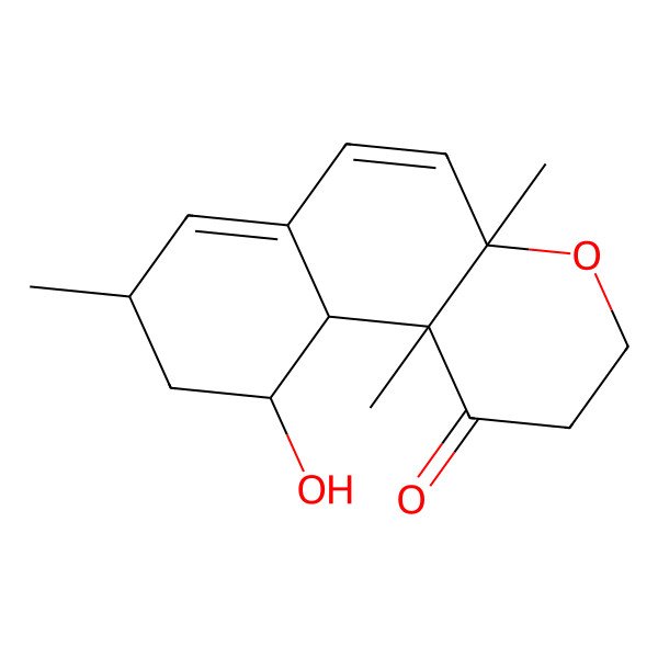 2D Structure of (4aR,8R,10R,10aR,10bS)-10-hydroxy-4a,8,10b-trimethyl-2,3,8,9,10,10a-hexahydrobenzo[f]chromen-1-one