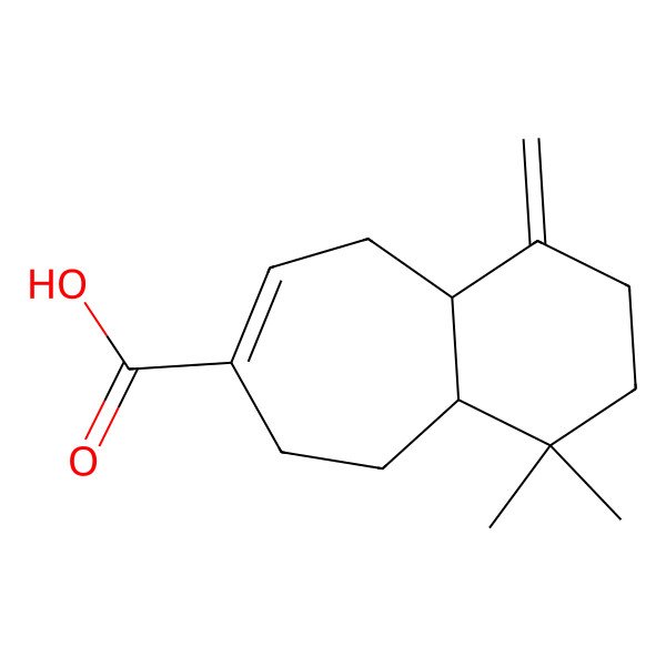 2D Structure of (4aR,9aR)-1,1-dimethyl-4-methylidene-3,4a,5,8,9,9a-hexahydro-2H-benzo[7]annulene-7-carboxylic acid