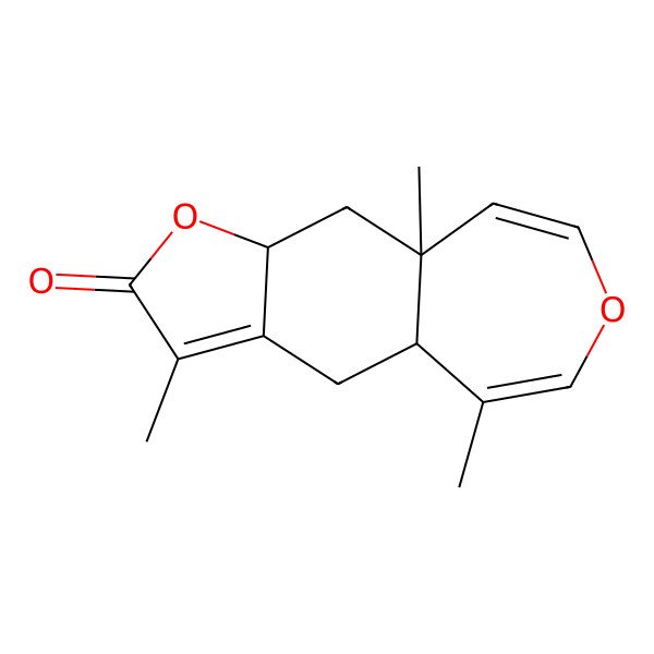 2D Structure of (4aR,9aR,10aS)-3,5,9a-trimethyl-4,4a,10,10a-tetrahydrofuro[3,2-h][3]benzoxepin-2-one