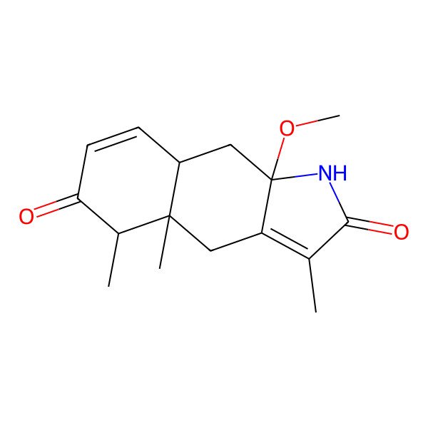 2D Structure of (4aS,5R,8aR,9aS)-9a-methoxy-3,4a,5-trimethyl-4,5,8a,9-tetrahydro-1H-benzo[f]indole-2,6-dione