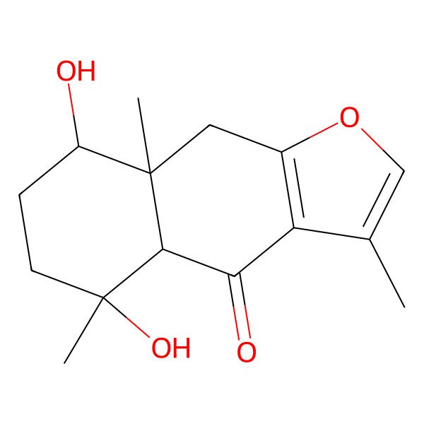 2D Structure of (4aS,5S,8S,8aS)-5,8-dihydroxy-3,5,8a-trimethyl-6,7,8,9-tetrahydro-4aH-benzo[f][1]benzofuran-4-one