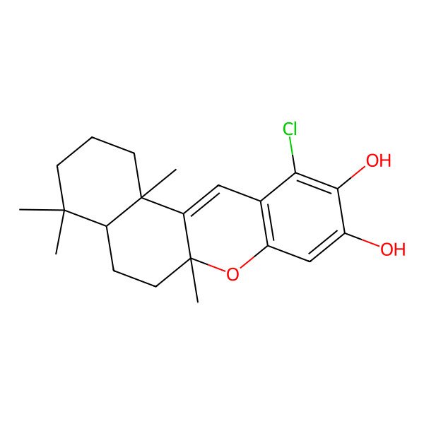 2D Structure of (4aS,6aS,12bS)-11-chloro-4,4,6a,12b-tetramethyl-1,2,3,4a,5,6-hexahydrobenzo[a]xanthene-9,10-diol