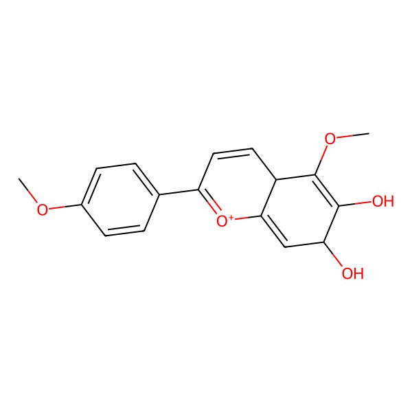 2D Structure of (4aS,7R)-5-methoxy-2-(4-methoxyphenyl)-4a,7-dihydrochromen-1-ium-6,7-diol