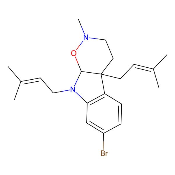 2D Structure of (4aS,9aS)-7-bromo-2-methyl-4a,9-bis(3-methylbut-2-enyl)-4,9a-dihydro-3H-oxazino[6,5-b]indole