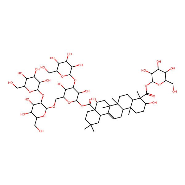 2D Structure of 8a-O-[6-[[4,5-dihydroxy-6-(hydroxymethyl)-3-[3,4,5-trihydroxy-6-(hydroxymethyl)oxan-2-yl]oxyoxan-2-yl]oxymethyl]-3,5-dihydroxy-4-[3,4,5-trihydroxy-6-(hydroxymethyl)oxan-2-yl]oxyoxan-2-yl] 4-O-[3,4,5-trihydroxy-6-(hydroxymethyl)oxan-2-yl] 3,8-dihydroxy-4,6a,6b,11,11,14b-hexamethyl-1,2,3,4a,5,6,7,8,9,10,12,12a,14,14a-tetradecahydropicene-4,8a-dicarboxylate