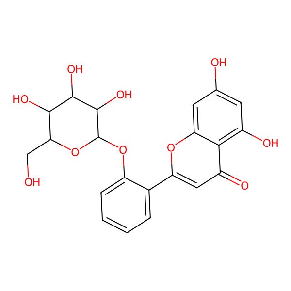 2D Structure of 5,7-dihydroxy-2-[2-[(2S,3R,4S,5S,6R)-3,4,5-trihydroxy-6-(hydroxymethyl)oxan-2-yl]oxyphenyl]chromen-4-one