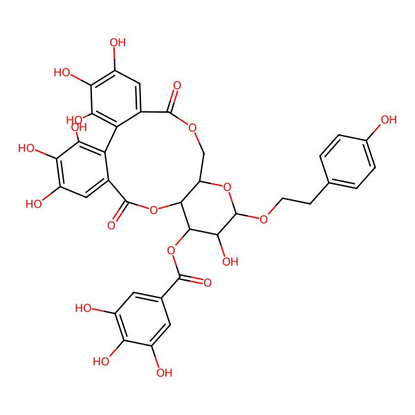 2D Structure of [3,4,5,12,21,22,23-Heptahydroxy-13-[2-(4-hydroxyphenyl)ethoxy]-8,18-dioxo-9,14,17-trioxatetracyclo[17.4.0.02,7.010,15]tricosa-1(23),2,4,6,19,21-hexaen-11-yl] 3,4,5-trihydroxybenzoate