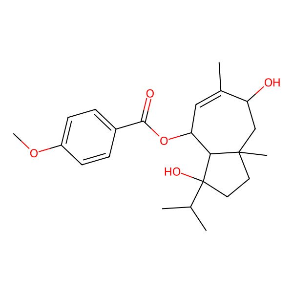 2D Structure of [(3R,3aS,4S,7R,8aR)-3,7-dihydroxy-6,8a-dimethyl-3-propan-2-yl-1,2,3a,4,7,8-hexahydroazulen-4-yl] 4-methoxybenzoate