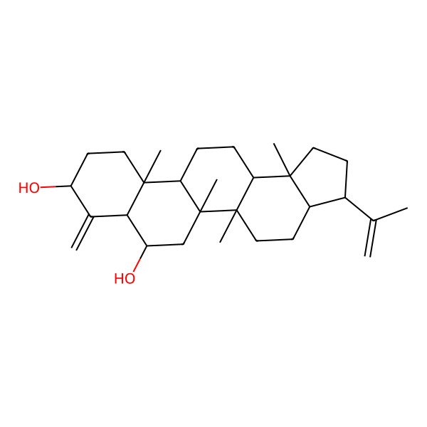 2D Structure of (3R,3aS,5aR,5bR,7R,7aS,9S,11aR,11bS,13aS,13bS)-5a,5b,11a,13b-tetramethyl-8-methylidene-3-prop-1-en-2-yl-1,2,3,3a,4,5,6,7,7a,9,10,11,11b,12,13,13a-hexadecahydrocyclopenta[a]chrysene-7,9-diol