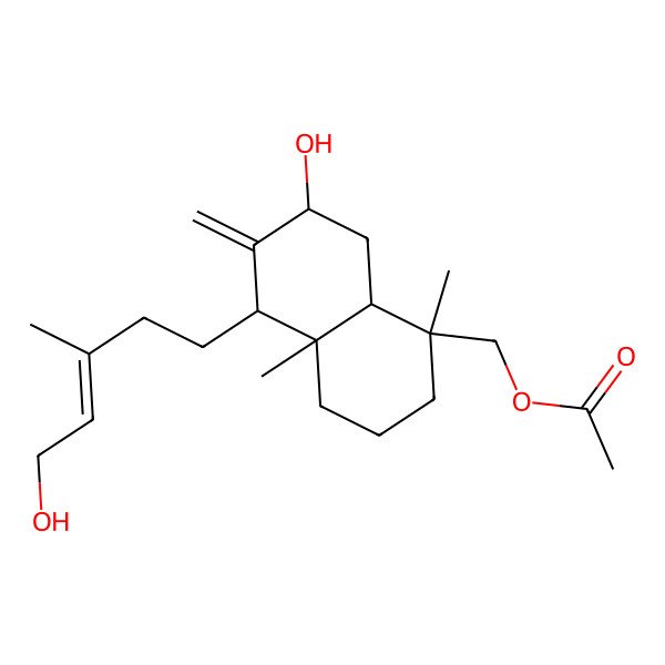 2D Structure of [7-hydroxy-5-(5-hydroxy-3-methylpent-3-enyl)-1,4a-dimethyl-6-methylidene-3,4,5,7,8,8a-hexahydro-2H-naphthalen-1-yl]methyl acetate