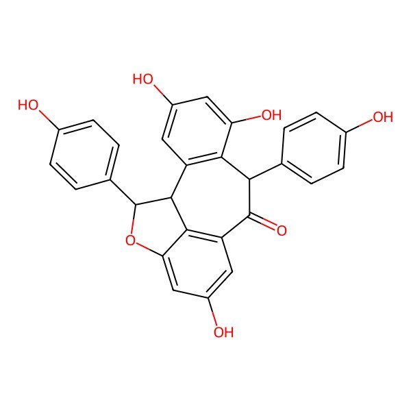2D Structure of 4,6,12-Trihydroxy-8,16-bis(4-hydroxyphenyl)-15-oxatetracyclo[8.6.1.02,7.014,17]heptadeca-2(7),3,5,10(17),11,13-hexaen-9-one