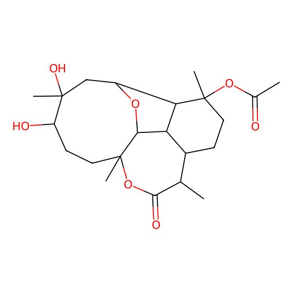2D Structure of (14,15-Dihydroxy-4,8,11,15-tetramethyl-9-oxo-10,18-dioxatetracyclo[9.7.0.02,7.03,17]octadecan-4-yl) acetate
