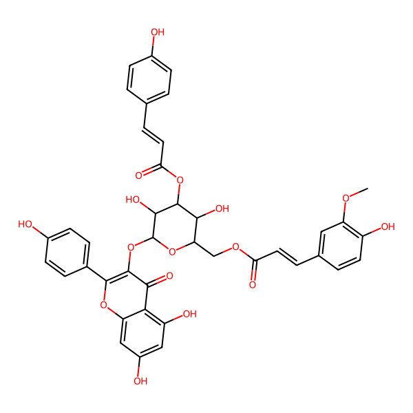 2D Structure of [(2S,3R,4S,5R,6R)-2-[5,7-dihydroxy-2-(4-hydroxyphenyl)-4-oxochromen-3-yl]oxy-3,5-dihydroxy-6-[[(E)-3-(4-hydroxy-3-methoxyphenyl)prop-2-enoyl]oxymethyl]oxan-4-yl] 3-(4-hydroxyphenyl)prop-2-enoate