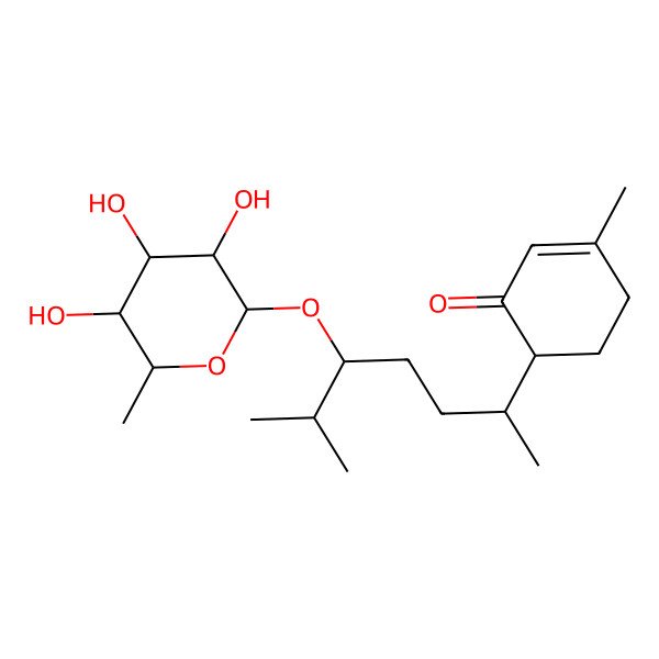 2D Structure of (6S)-3-methyl-6-[(2S,5R)-6-methyl-5-[(2R,3R,4S,5R,6R)-3,4,5-trihydroxy-6-methyloxan-2-yl]oxyheptan-2-yl]cyclohex-2-en-1-one