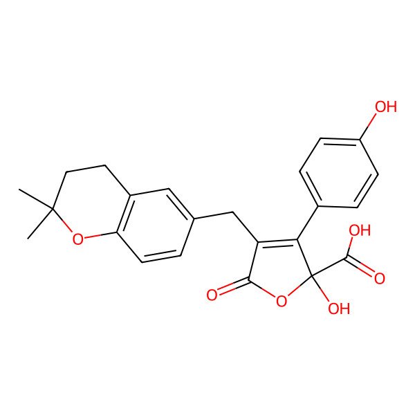 2D Structure of 4-[(2,2-Dimethyl-3,4-dihydrochromen-6-yl)methyl]-2-hydroxy-3-(4-hydroxyphenyl)-5-oxofuran-2-carboxylic acid