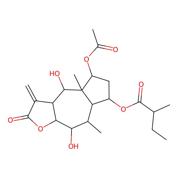 2D Structure of (8-acetyloxy-4,9-dihydroxy-5,8a-dimethyl-1-methylidene-2-oxo-4,5,5a,6,7,8,9,9a-octahydro-3aH-azuleno[6,5-b]furan-6-yl) 2-methylbutanoate