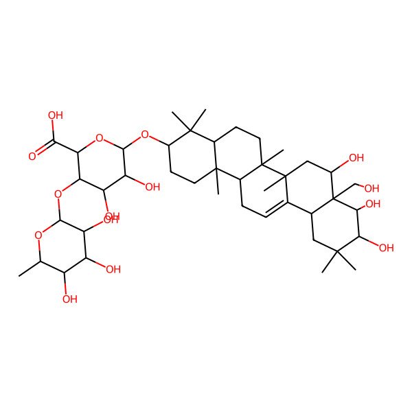 2D Structure of (2S,3S,4R,5R,6R)-6-[[(3S,4aR,6aR,6bS,8R,8aR,9R,10R,12aS,14aR,14bR)-8,9,10-trihydroxy-8a-(hydroxymethyl)-4,4,6a,6b,11,11,14b-heptamethyl-1,2,3,4a,5,6,7,8,9,10,12,12a,14,14a-tetradecahydropicen-3-yl]oxy]-4,5-dihydroxy-3-[(2S,3R,4R,5R,6S)-3,4,5-trihydroxy-6-methyloxan-2-yl]oxyoxane-2-carboxylic acid