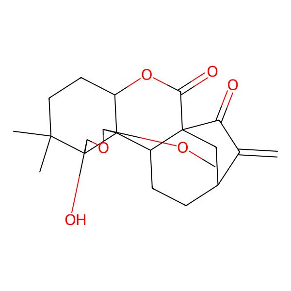 2D Structure of 9-Hydroxy-11-methoxy-7,7-dimethyl-17-methylidene-3,10-dioxapentacyclo[14.2.1.01,13.04,12.08,12]nonadecane-2,18-dione