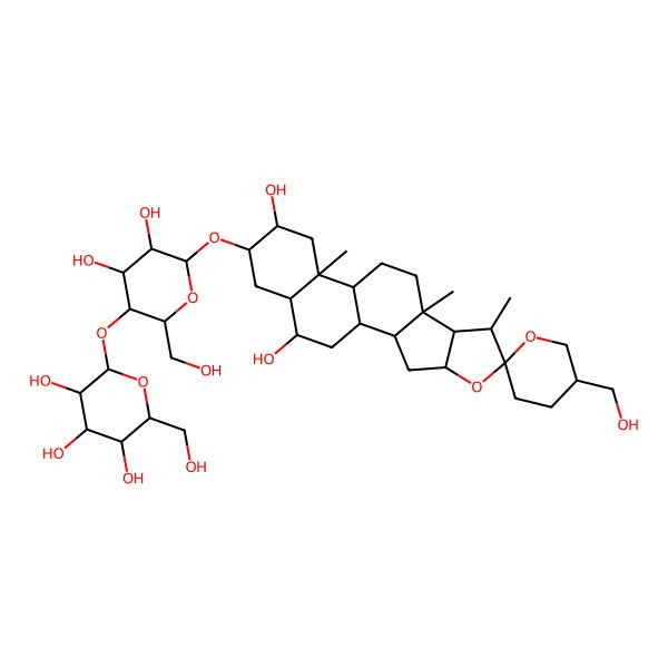 2D Structure of 2-[6-[15,19-Dihydroxy-5'-(hydroxymethyl)-7,9,13-trimethylspiro[5-oxapentacyclo[10.8.0.02,9.04,8.013,18]icosane-6,2'-oxane]-16-yl]oxy-4,5-dihydroxy-2-(hydroxymethyl)oxan-3-yl]oxy-6-(hydroxymethyl)oxane-3,4,5-triol