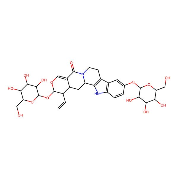 2D Structure of (1R,18S,19R,20S)-19-ethenyl-7,18-bis[[(2S,3R,4S,5S,6R)-3,4,5-trihydroxy-6-(hydroxymethyl)oxan-2-yl]oxy]-17-oxa-3,13-diazapentacyclo[11.8.0.02,10.04,9.015,20]henicosa-2(10),4(9),5,7,15-pentaen-14-one