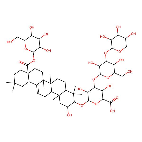 2D Structure of 4-[3,5-Dihydroxy-6-(hydroxymethyl)-4-(3,4,5-trihydroxyoxan-2-yl)oxyoxan-2-yl]oxy-3,5-dihydroxy-6-[[2-hydroxy-4,4,6a,6b,11,11,14b-heptamethyl-8a-[3,4,5-trihydroxy-6-(hydroxymethyl)oxan-2-yl]oxycarbonyl-1,2,3,4a,5,6,7,8,9,10,12,12a,14,14a-tetradecahydropicen-3-yl]oxy]oxane-2-carboxylic acid