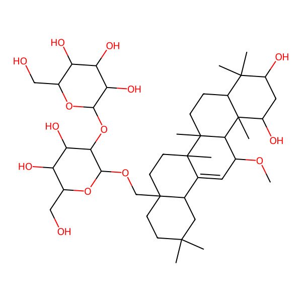 2D Structure of (2R,3R,4R,5S,6R)-2-[(2S,3R,4R,5R,6S)-2-[[(4aR,6aR,6aS,6bR,8aR,10R,12R,12aR,13R,14bR)-10,12-dihydroxy-13-methoxy-2,2,6a,6b,9,9,12a-heptamethyl-1,3,4,5,6,6a,7,8,8a,10,11,12,13,14b-tetradecahydropicen-4a-yl]methoxy]-4,5-dihydroxy-6-(hydroxymethyl)oxan-3-yl]oxy-6-(hydroxymethyl)oxane-3,4,5-triol