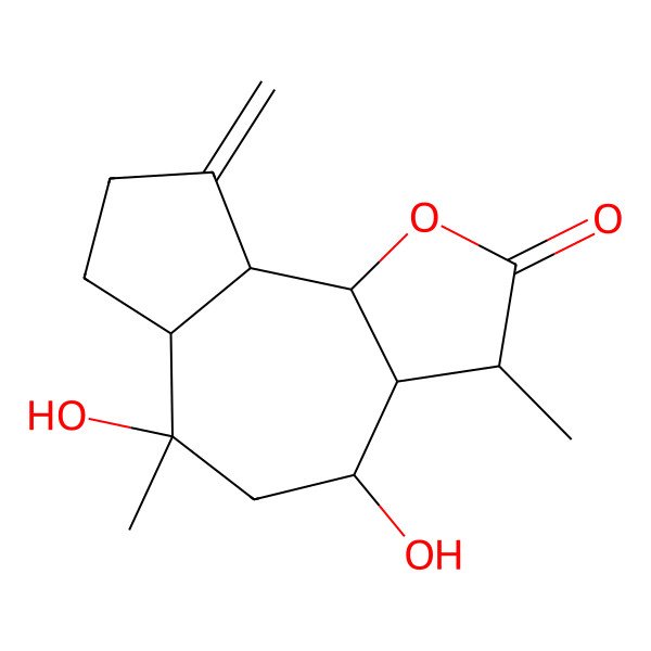 2D Structure of (3R,3aR,4S,6R,6aR,9aR,9bS)-4,6-dihydroxy-3,6-dimethyl-9-methylidene-3a,4,5,6a,7,8,9a,9b-octahydro-3H-azuleno[4,5-b]furan-2-one