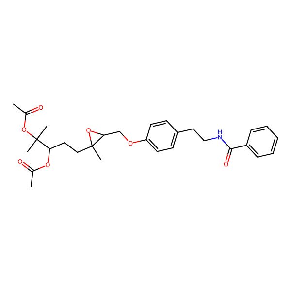 2D Structure of [(3R)-4-acetyloxy-1-[(2S,3S)-3-[[4-(2-benzamidoethyl)phenoxy]methyl]-2-methyloxiran-2-yl]-4-methylpentan-3-yl] acetate