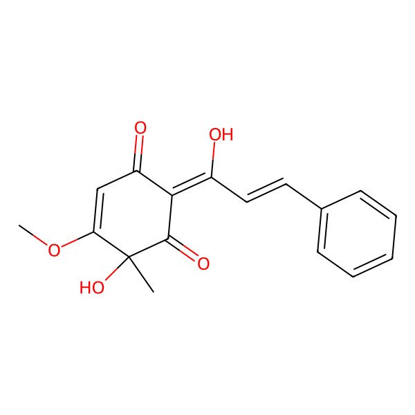 2D Structure of (2Z,6R)-6-hydroxy-2-[(E)-1-hydroxy-3-phenylprop-2-enylidene]-5-methoxy-6-methylcyclohex-4-ene-1,3-dione