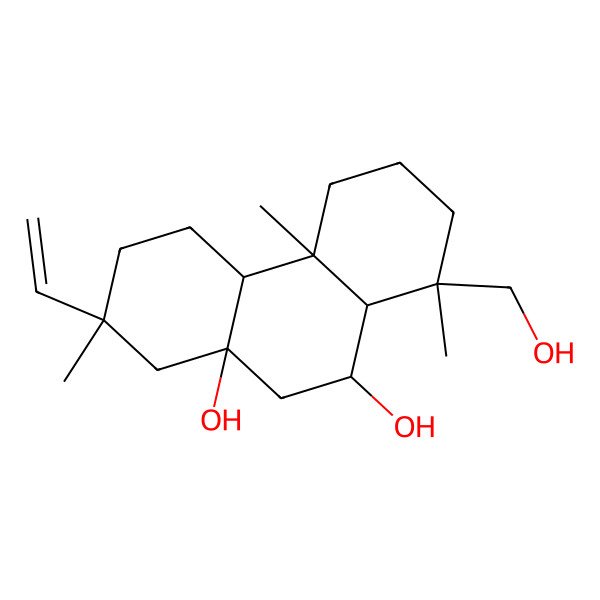 2D Structure of 7-Ethenyl-1-(hydroxymethyl)-1,4a,7-trimethyl-2,3,4,4b,5,6,8,9,10,10a-decahydrophenanthrene-8a,10-diol