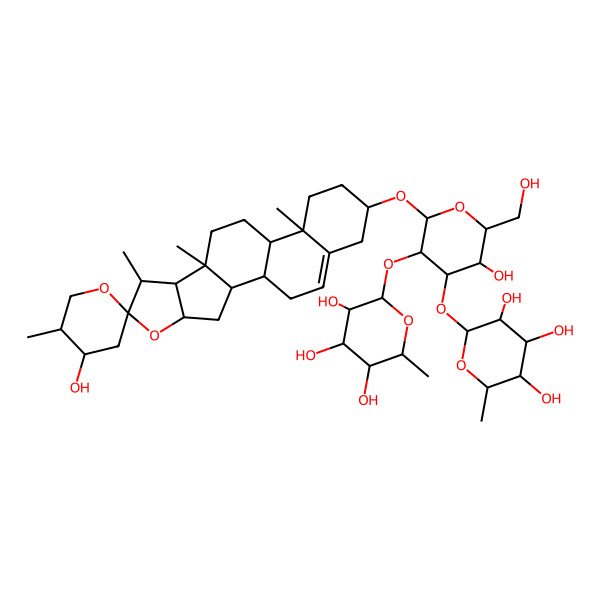 2D Structure of 2-[3-Hydroxy-2-(hydroxymethyl)-6-(4'-hydroxy-5',7,9,13-tetramethylspiro[5-oxapentacyclo[10.8.0.02,9.04,8.013,18]icos-18-ene-6,2'-oxane]-16-yl)oxy-5-(3,4,5-trihydroxy-6-methyloxan-2-yl)oxyoxan-4-yl]oxy-6-methyloxane-3,4,5-triol
