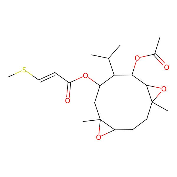 2D Structure of [(1S,4S,6R,8S,9R,10R,11R)-10-acetyloxy-1,6-dimethyl-9-propan-2-yl-5,12-dioxatricyclo[9.1.0.04,6]dodecan-8-yl] (Z)-3-methylsulfanylprop-2-enoate