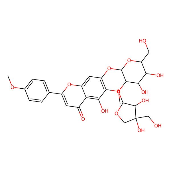 2D Structure of 7-[3-[3,4-Dihydroxy-4-(hydroxymethyl)oxolan-2-yl]oxy-4,5-dihydroxy-6-(hydroxymethyl)oxan-2-yl]oxy-5-hydroxy-6-methoxy-2-(4-methoxyphenyl)chromen-4-one