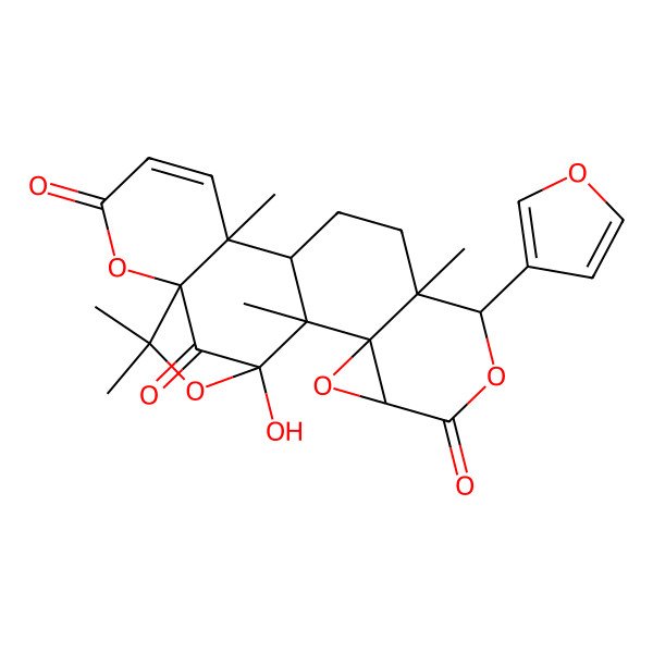 2D Structure of (1R,6R,7R,10S,11S,14S,16R,17R,18S)-11-(furan-3-yl)-18-hydroxy-6,10,17,20,20-pentamethyl-2,12,15,19-tetraoxahexacyclo[16.2.1.01,6.07,17.010,16.014,16]henicos-4-ene-3,13,21-trione