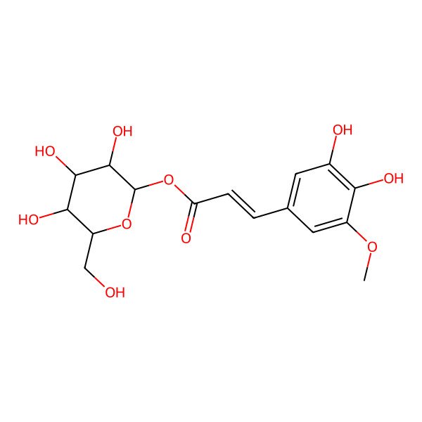 2D Structure of [(2S,3R,4S,5S,6R)-3,4,5-trihydroxy-6-(hydroxymethyl)oxan-2-yl] (E)-3-(3,4-dihydroxy-5-methoxyphenyl)prop-2-enoate
