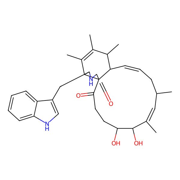 2D Structure of 5,6-dihydroxy-18-(1H-indol-3-ylmethyl)-7,9,14,15,16-pentamethyl-19-azatricyclo[11.7.0.01,17]icosa-7,11,15-triene-2,20-dione